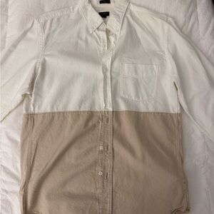 J. Crew White and Tan Casual Button Down Shirt